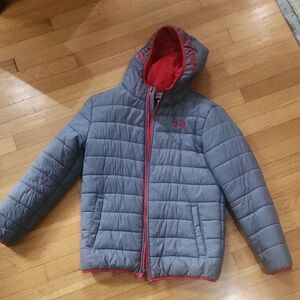 Under Armour Kids' Gray Puffer Jacket with Red Trim